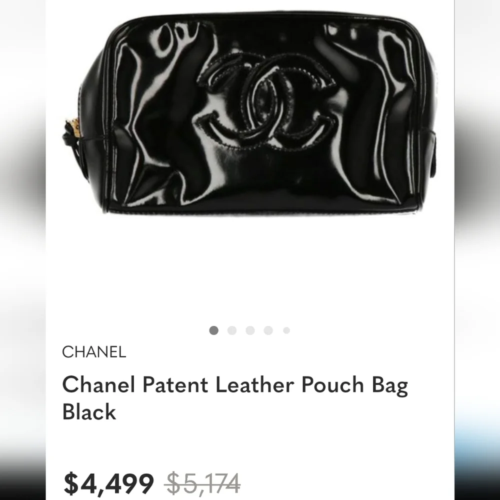 CHANEL Black Patent Leather Cosmetic Bag
